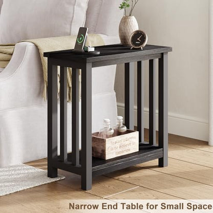 ChooChoo Mission Coffee Table and Black End Table for Small Spaces, Living Room Table with Shelf, Narrow Side Table