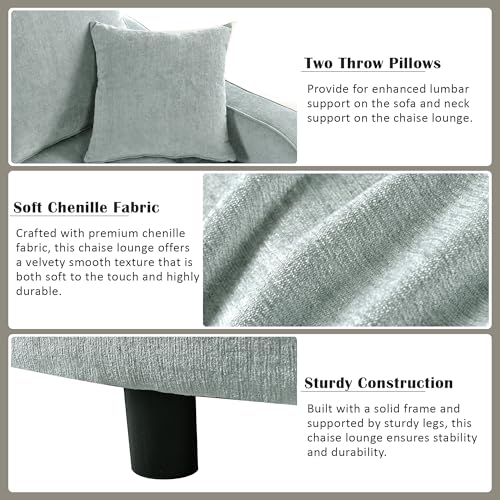 55" Modern 2-Seater Chaise Lounge Sofa Bed - Chenille Upholstered Loveseat Couch with Tufted Seat & Detachable Pillows, Space-Saving Sleeper Sofa (Green) - color: Green