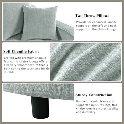 55" Modern 2-Seater Chaise Lounge Sofa Bed - Chenille Upholstered Loveseat Couch with Tufted Seat & Detachable Pillows, Space-Saving Sleeper Sofa (Green) - color: Green
