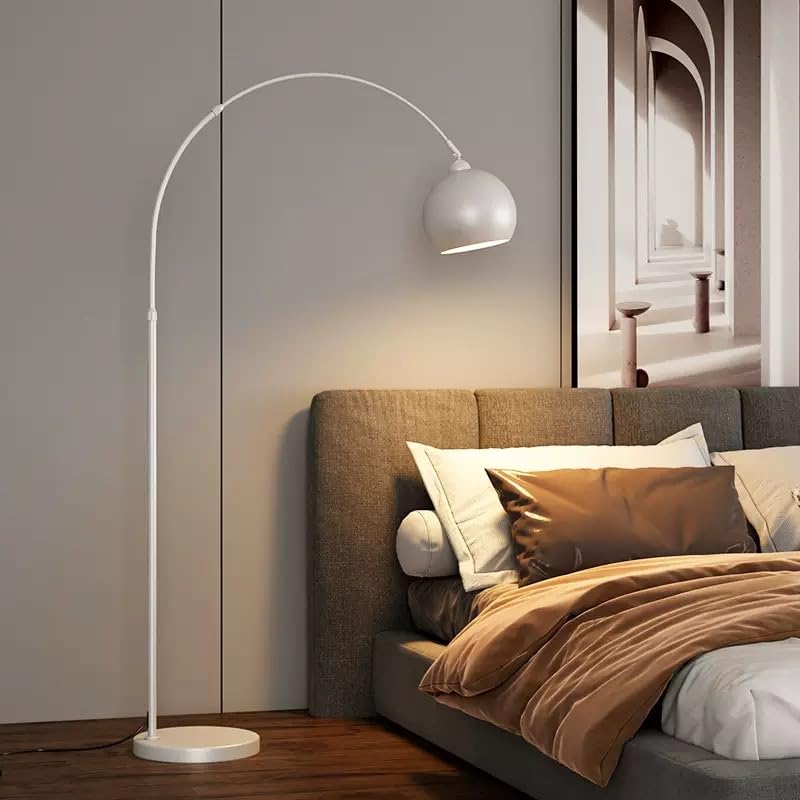 Modern Arc Floor Lamp with Chrome Dome Shade, Stainless Steel and Marble Base, Height Adjustable 152-195cm, for Living Room Bedroom Study (White) - color: White