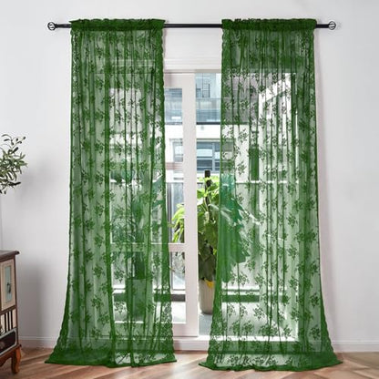 Kotile Emerald Green Sheer Curtains for Living Room 52 x 80 Inch, 2 Panels | Rod Pocket, Delicate Knitted Texture, Diffused Window Light, Refined Botanical Depth, Classic Full-Length Look, Privacy - color: Embrald Green, size: 52"W x 80"L (Pack of 2)