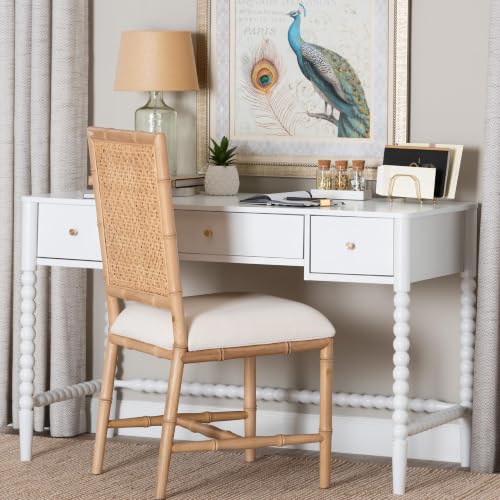 Baxton Studio Lucera Bobbin Writing Desk | 3-Drawer Home Office Desk, Spindle Frame, White - color: White