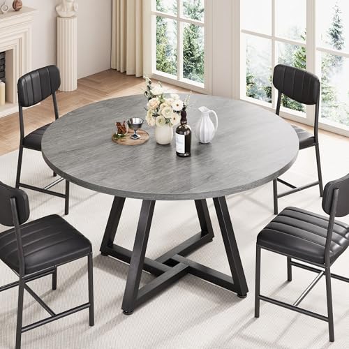 Jocoevol 51“ Round Kitchen Dining Room Table for 6-8, Circle Dining Dinner Table with Pedestal Metal Frame, Space Saving Wood Industrial Furniture for Small Space (Grey, 51In) - color: Grey