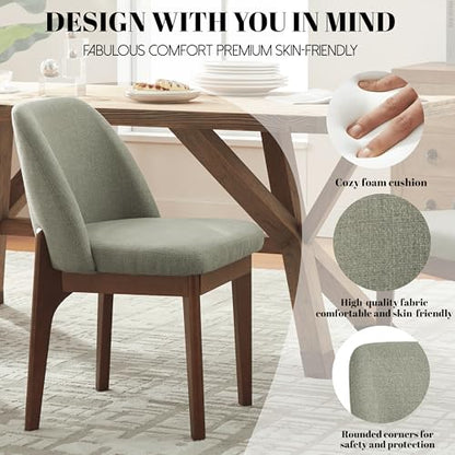 VKNOW Upholstered Wooden Dining Chairs Set of 6 with Modern Fabric, Green | Modern Dining Room Chairs with Wood Legs, Kitchen Chairs for Restaurant, Living Room, No Wobble - color: Green-brown Leg, size: 6 PCS