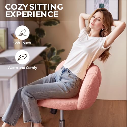 Yaheetech Pink Petal Boucle Makeup Vanity Desk Chair with Wheels, Swivel | Soft foam-padded boucle fabric fits vanity, bedroom, office or sewing desks; adjustable height, swivel wheels, fast assembly. - color: Pink