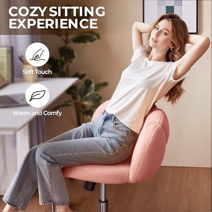 Yaheetech Pink Petal Boucle Makeup Vanity Desk Chair with Wheels, Swivel | Soft foam-padded boucle fabric fits vanity, bedroom, office or sewing desks; adjustable height, swivel wheels, fast assembly. - color: Pink