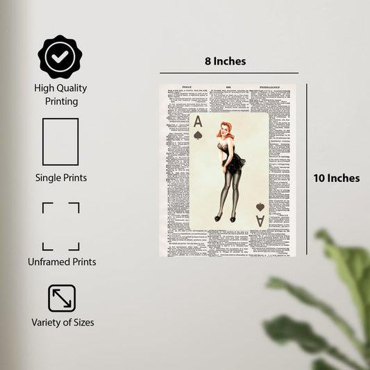ALPINE INK CO. Vintage Pin Up Poster - Retro Playing Card Style Wall Art - Classic Illustrated Woman Artwork with Elegant Pose for Bedroom - 8x10 Unframed Print - color: Style-07, size: 8"L x 10"W