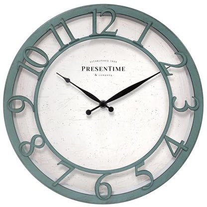 13" Farmhouse Series Wall Clock | Shiplap Style, Silent No Ticking, Coastal Clock, Raised 3D Arabic Numeral, Aged Teal Finish - color: Aged Teal Finish, size: 13 inch