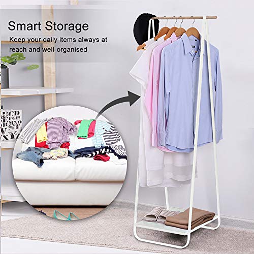 JEFEE Narrow Clothes Rack - Simple Garment Rack Mini Clothing Rack with Shelf 1-Tier Coat Clothing Organizer Storage for Small Space, Entryway, Bedroom, White - color: White