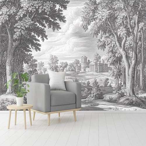 Custom Size Wall Murals,Vintage Line Art Manor Self-Adhesive Removable Wall Covering Fabric, Large Photo Wallpaper for Living Room Bedroom Kitchen Office Kids.