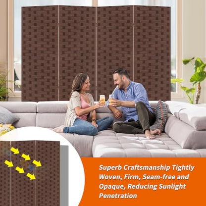 BLKMTY Room Divider, 6ft Folding Privacy Screens, Wall Divider Portable Room Seperating Freestanding Wood Screen, 4 Panels Hand-Woven Design Screen Double Hinged Dividers for Bedroom, Brown - color: Brown
