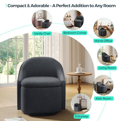 LINSY Swivel Accent Chair with Storage Comfy Chenille Barrel Chairs, Small 360 Swivel Modern Armchair for Living Room Bedroom, Boucle Reading Chair for Study Room (Grey) - color: Grey