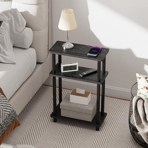 Apicizon Small Narrow Side Table, 3-Tier Skinny End Table, Black | Sofa Side Table, Slim End Table, Wood Storage Shelf, Slim Nightstand Bedside Table for Narrow Spaces, Living Room, Bedroom - color: Black, style: Narrow Side Table
