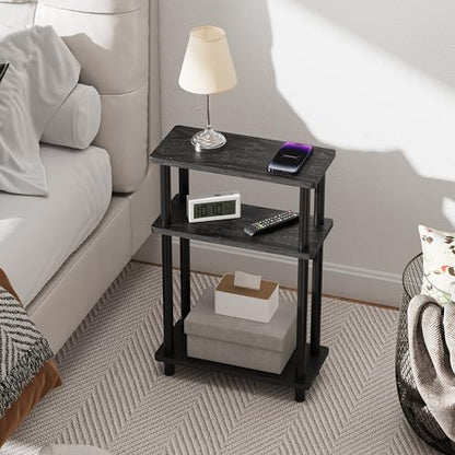 Apicizon Small Narrow Side Table, 3-Tier Skinny End Table, Black | Sofa Side Table, Slim End Table, Wood Storage Shelf, Slim Nightstand Bedside Table for Narrow Spaces, Living Room, Bedroom - color: Black, style: Narrow Side Table