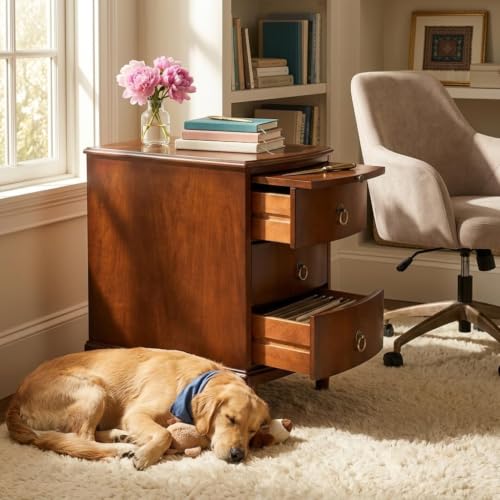 Narrow End Side Table with Slide-Out Tray and 3 Storage Drawers, Wood Sofa Beside Table for Small Space, No-Tools Assembly, Nighstand for Bedroom, Living Room, 13”W x 22”L x 22.6”H,Beeswax BG-A1569-MG