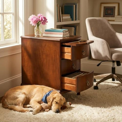 Narrow End Side Table with Slide-Out Tray and 3 Storage Drawers, Wood Sofa Beside Table for Small Space, No-Tools Assembly, Nighstand for Bedroom, Living Room, 13”W x 22”L x 22.6”H,Beeswax BG-A1569-MG