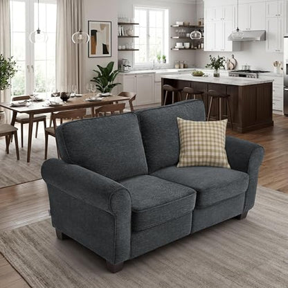MCombo 67.7" Loveseat Sofa, 2-Seater Small Couch for Small Spaces, Classic Rolled Arm Upholstered Sofa with Solid Wood Legs for Living Room, Removable Cover, Chenille Fabric VE730 (Dark Grey) - color: Dark Grey