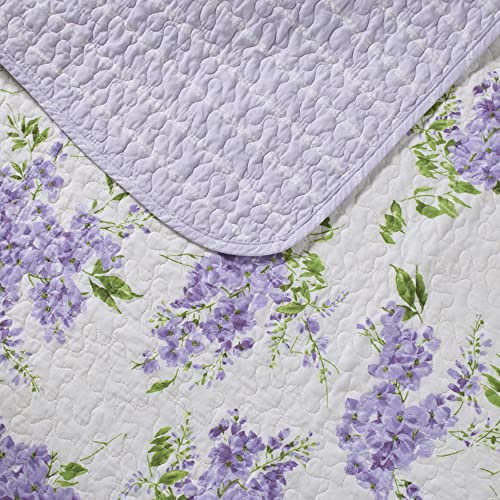 Laura Ashley – Twin Quilt Set, Soft & Lightweight Bedding with Matching Sham, Reversible Floral Room Decor, College Dorm Room Essentials (Keighley Purple) - size: Twin