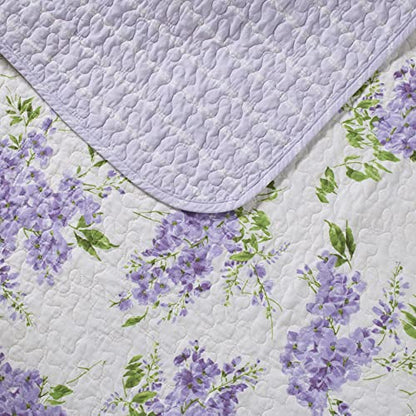 Laura Ashley – Twin Quilt Set, Soft & Lightweight Bedding with Matching Sham, Reversible Floral Room Decor, College Dorm Room Essentials (Keighley Purple) - size: Twin