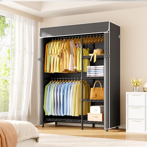F2C Clothes Rack with Cover, Black Closet with Dark Gray Cover | Clothing Racks for Hanging Clothes, Heavy Duty Garment Rack with Shelves, 47.2"W x 16.5"D x 78.3"H, Load 630lbs - color: Black Closet with Dark Gray Cover