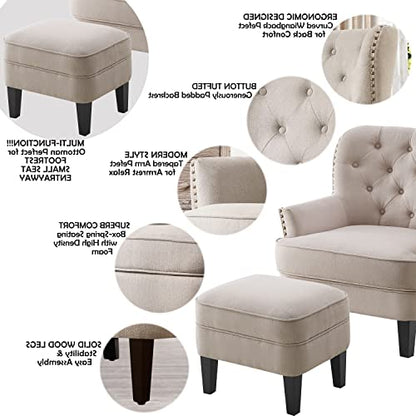 Rosevara Atlas Accent Chairs for Living Room & Bedroom, Velvet Beige - color: Velvet Beige