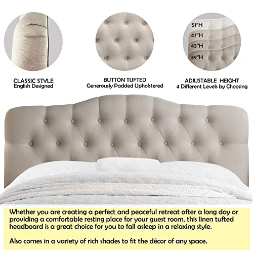 Rosevera Givanna Adjustable Height Headboard with Linen Upholstery and Button Tufting for Bedroom, Queen, Natural - color: Natural, size: Queen