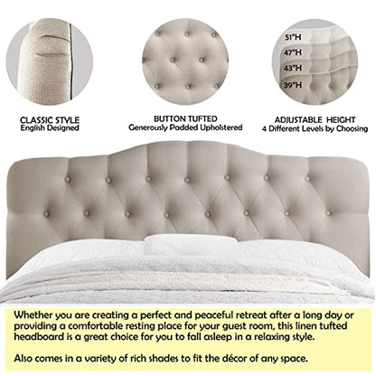Rosevera Givanna Adjustable Height Headboard with Linen Upholstery and Button Tufting for Bedroom, Queen, Natural - color: Natural, size: Queen
