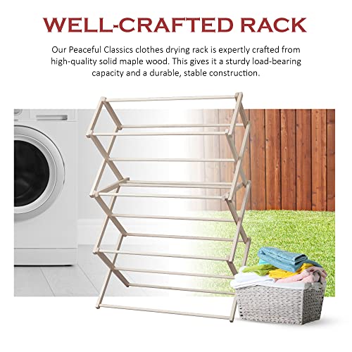 Peaceful Classics Wooden Laundry Rack - Amish Handmade Wooden Clothes Drying Rack - Foldable Drying Rack for Towel, Blanket, Linen Household Essentials - for Indoor Or Outdoor Use (52" x 36" x 16") - size: Medium