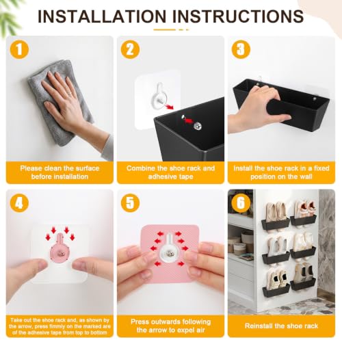 Novabright 12 Pack Wall Mounted Shoes Rack Storage with Sticky Strips Plastic Hanging Shoes Holder Organizer for Entryway Closet Bathroom Door RV Camper Sandals Sneakers Slippers, Black