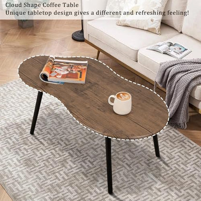 Small Coffee Table Irregular Wood Grain Desktop Coffee Tables Simple Modern Cloud Shaped Center Table Floor Standing Table for Living Room, Home Office - color: Industrial Brown