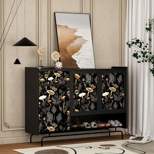 Dark Mushroom Wallpaper Peel and Stick 17.5" x 197",Black Gold | Self Adhesive/Removable/Waterproof/Thick Vinyl Contact Paper for Bathroom Bedroom Shelf Cabinet Drawer,Prepasted,Easy Peel - color: Black Gold, size: 17.5" x 197"