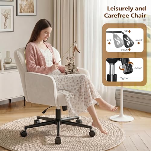 DurayLoly Desk Chair with Shell Back & 360° Swivel Wheels | Comfy Velet Vanity Chair,Adjustable Height,Stylish and Comfortable for Makeup, Work & Relaxation,Beige - color: Beige