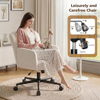 DurayLoly Desk Chair with Shell Back & 360° Swivel Wheels | Comfy Velet Vanity Chair,Adjustable Height,Stylish and Comfortable for Makeup, Work & Relaxation,Beige - color: Beige