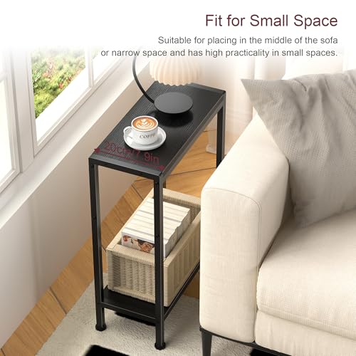Narrow Side Table Set of 2 for Small Space, 2-Tier Slim End Table, Thin Nightstand, Skinny Snack Couch Table, Sofa Bedside Table in Living Room, Bedroom, Study, Kitchen and Balcony (Black) - color: Black, size: 2-Tier (7.9''D*17''W*22.8''H)