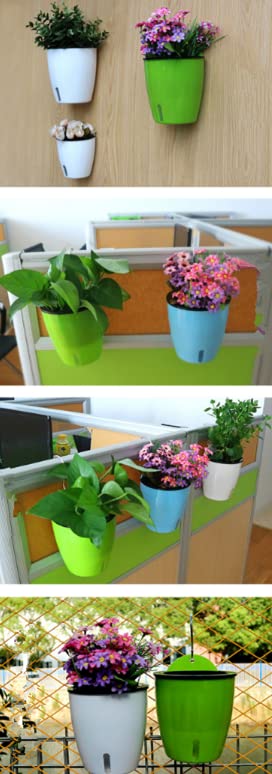 5 Pack Visible Water Level Self Watering Planter with Inner Pot,Hanging Planters,Wall Mounted Plants Holder,Small Flower pots Indoor Out Flowerpot with 5 Hooks for All House Plants (White) - size: 4.25 Inch