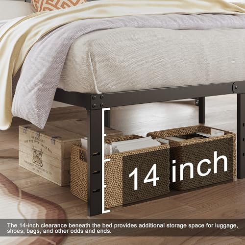 DiaOutro 16 Inch Full Size Metal Bed Frame with Headboard, Black | Heavy Duty Bed For Kids Adults, Steel Slat Supports No Box Spring Needed, Easy Assembly, Noise Free - size: Full, style: 16 Inch