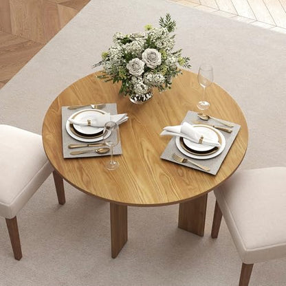 HNY Round Wood Dining Table, 47 Inch, Natural Oak | For 4-6 People, Pedestal Base, Modern Circle Design, Farmhouse Style, for Dining Room, Restaurant, Apartment