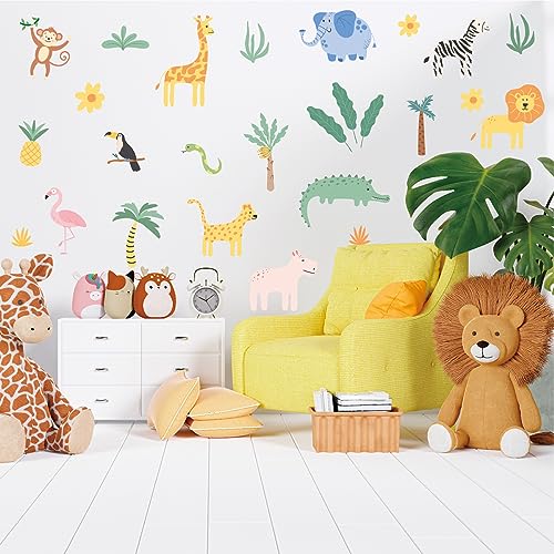 AOWDIAO Animals Wall Decals, Cute Safari Wall Stickers for Baby Kids, Jungle Theme Decor for Nursery, Classroom, Playroom, Bedroom - style: Safari Animals