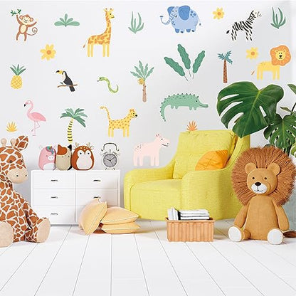 AOWDIAO Animals Wall Decals, Cute Safari Wall Stickers for Baby Kids, Jungle Theme Decor for Nursery, Classroom, Playroom, Bedroom - style: Safari Animals