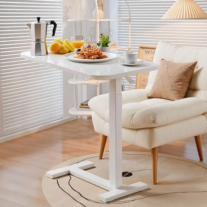 Overbed Bedside Table with Hidden Casters, Adjustable Hospital & Home Use Bed Table, Rolling Laptop Table, Movable Standing Desk, White - color: White, style: Non-Tiltable
