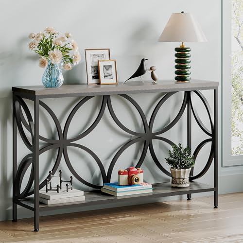 GiftGo Narrow Sofa Table 47.2 Inch, Industrial Sofa Table Behind Couch, Vintage Entry Console Table with Storage for Entryway, Living Room, Foyer, Elegant Design (Grey, 47.2) - color: Grey