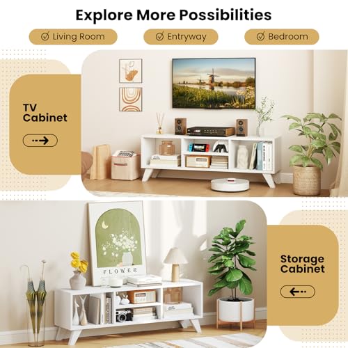 GIANTEX White TV Stand for TVs up to 55", 4-Cubby Modern Entertainment Center with Open Storage Shelves, Wood Media Console Table for Living Room, Bedroom