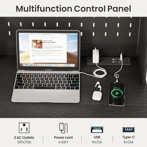 Lvifur 31.5" LED Study Desk with Hutch,Outlets,Reading Lights | Computer Desk with Charging Station,2 Drawer,Compact Writing Desks,Home Office Desks for Bedroom,Black - color: Black