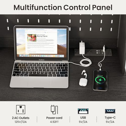Lvifur 31.5" LED Study Desk with Hutch,Outlets,Reading Lights | Computer Desk with Charging Station,2 Drawer,Compact Writing Desks,Home Office Desks for Bedroom,Black - color: Black