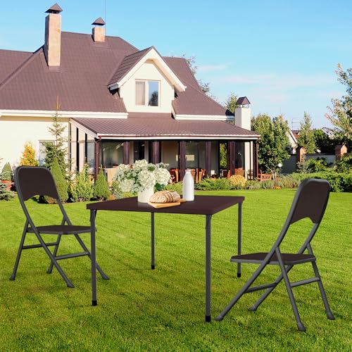Kasunpul 34" Folding Table, Portable Square Folding Card Table with Collapsible Legs & Carrying Handle, Plastic Tables for Camping,Picnic, Office, Party, Brown | Sturdy plastic card table, space saving after folded, lightweight for camping, picnic, party,