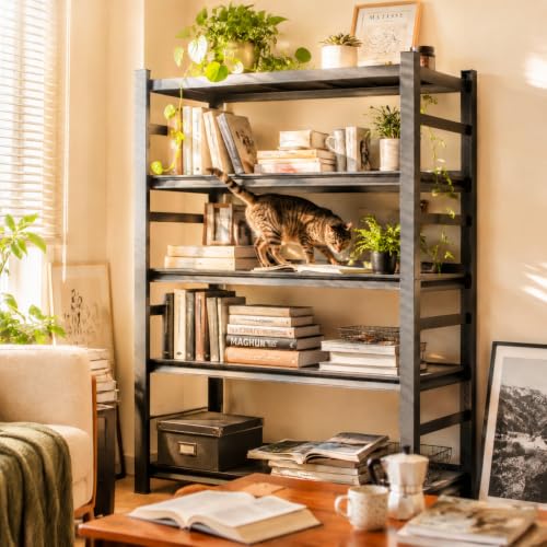5 Tier Heavy Duty Metal Bookshelf, 3000LBS Industrial Bookcase with Adjustable Shelves, Boltless Storage Rack, Anti-Drop Fence, Convertible Steel Shelving Unit for Home Office, Garage, Living Room - size: 5 Tier-36"Wx 16"Dx 72"H