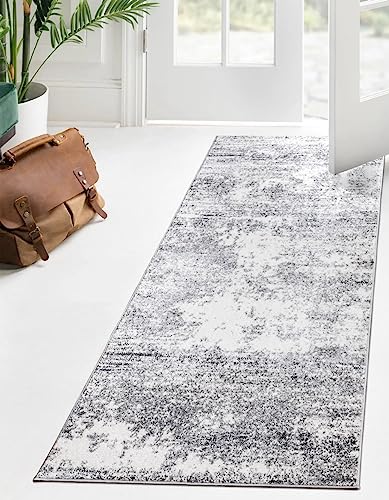 Keen Home Design Runner Rugs - 32"x91" Non-Shedding, Thick Pile Abstract Rugs for Kitchen, Living Room, Bedroom, Dining Room, Entryway - Size: 2'8" x 7'7", Abstract Cream/Grey - color: Abstract Cream/Grey, size: 2'8" x 7'7" (Runner)