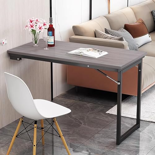 Wall Mounted Folding Table, Space-Saving Floating Desk, Solid Wood Drop-Leaf Bar Table for Small Spaces, Versatile Fold Down Desk for Office, Laundry, Dining (35.4" W x23.6 D x29.5 H - color: 35.4"w X23.6"d X29.5"h, size: Gray a