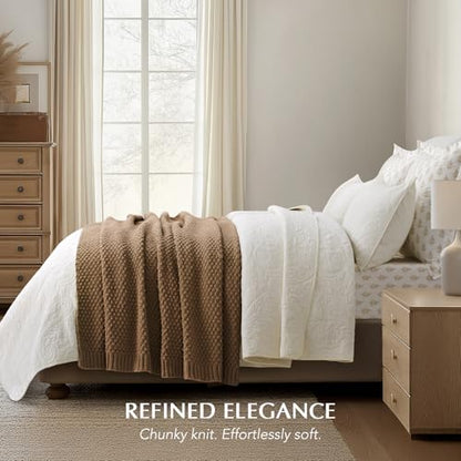 EVERGRACEHOME Chunky Chenille Knit Throw Blanket, 60 x 80, Camel Brown | Sculpted Moss Stitch, Chic Modern Farmhouse, All-Season Warmth, OEKO-TEX® Certified, Elegant Blanket for Couch, Bed, Sofa - color: Camel Brown, size: 60" X 80"