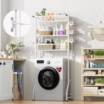 Simple Trending 3 Tier Over The Toilet Storage Rack, Metal Bathroom Shelf, Bathroom Stand Organizer Space Saver with Paper Holder and Hooks, White - color: White With Towel Rack